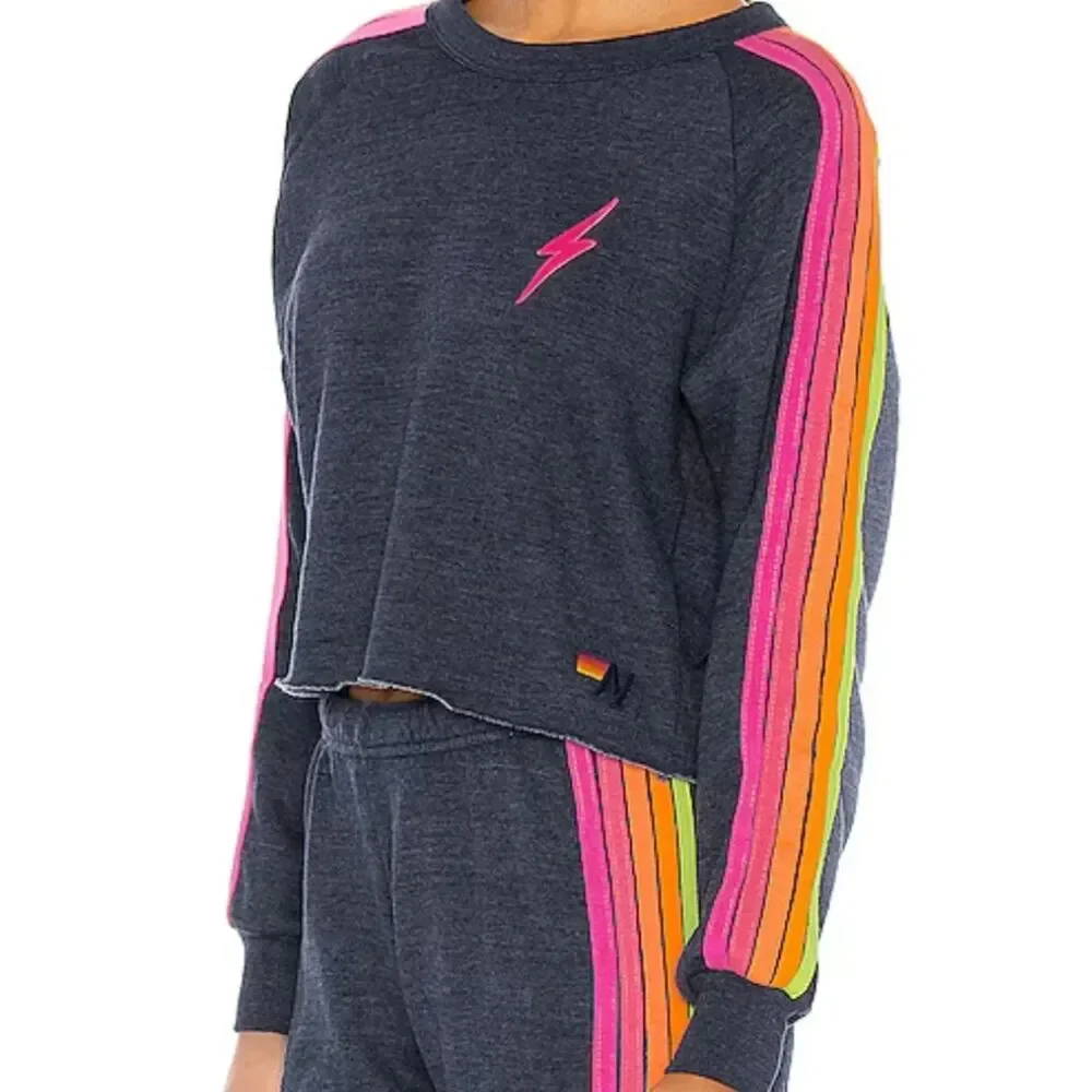 Aviator Nation Bolt Cropped Sweatshirt Sz XL Surfer Loungewear Streetwear Cozy - Picture 3 of 9